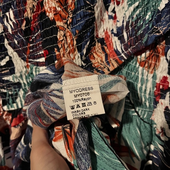 Myodress Tropical Print Split Double Split Bardot Vacation Maxi Dress - Picture 11 of 11